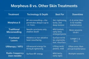 How Often Can I have Morpheus 8? 2 Table to show benefits of Morpheus 8 Sleaford compared to other skin treatments